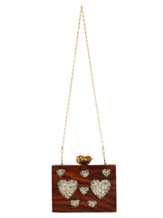 Timber Heart Sequins Wooden Party Clutch