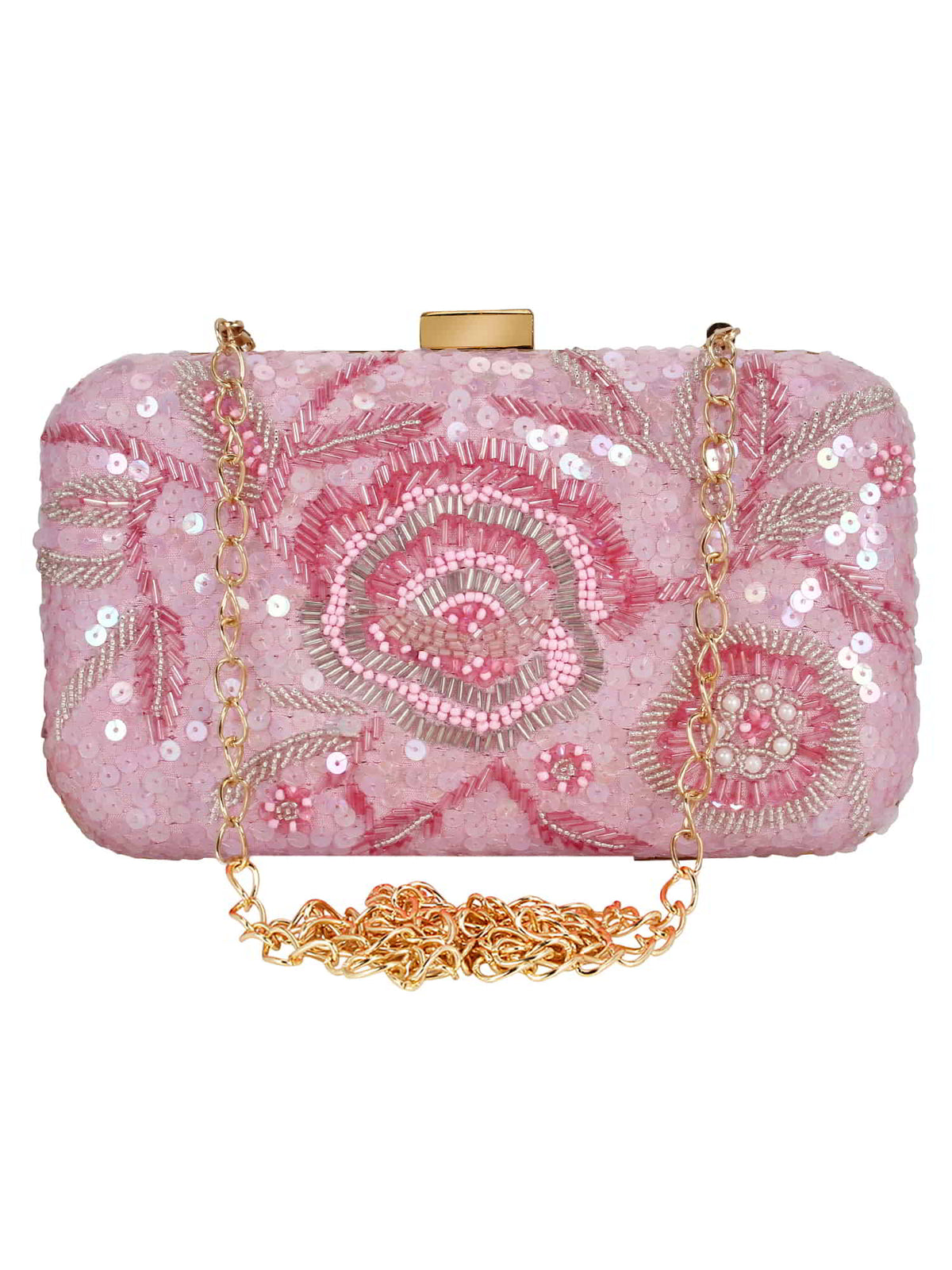 Adorn Sequines Embelished Faux Silk Fabric Clutch