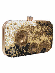 Adorn Embellished Faux Silk Clutch Beige & Multi