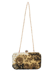 Adorn Embellished Faux Silk Clutch Beige & Multi