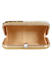 Adorn Embellished Faux Silk Clutch Beige & Multi