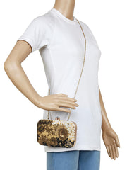 Adorn Embellished Faux Silk Clutch Beige & Multi