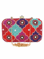 Adorn Embellished Faux Silk Clutch Multi