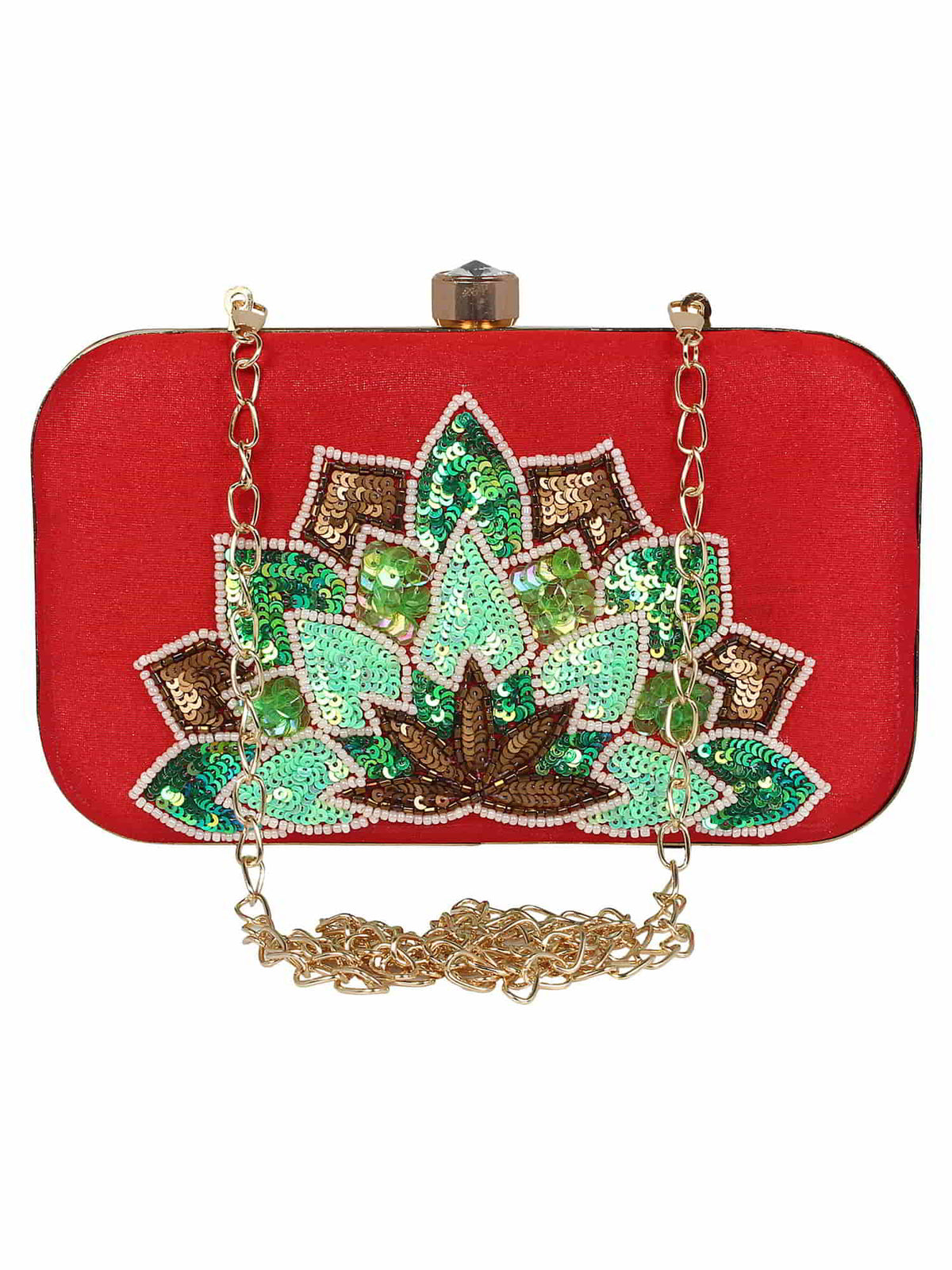 Adorn Embellished Faux Silk Clutch