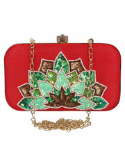 Adorn Embellished Faux Silk Clutch