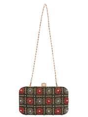 Adorn Embellished Faux Silk Clutch