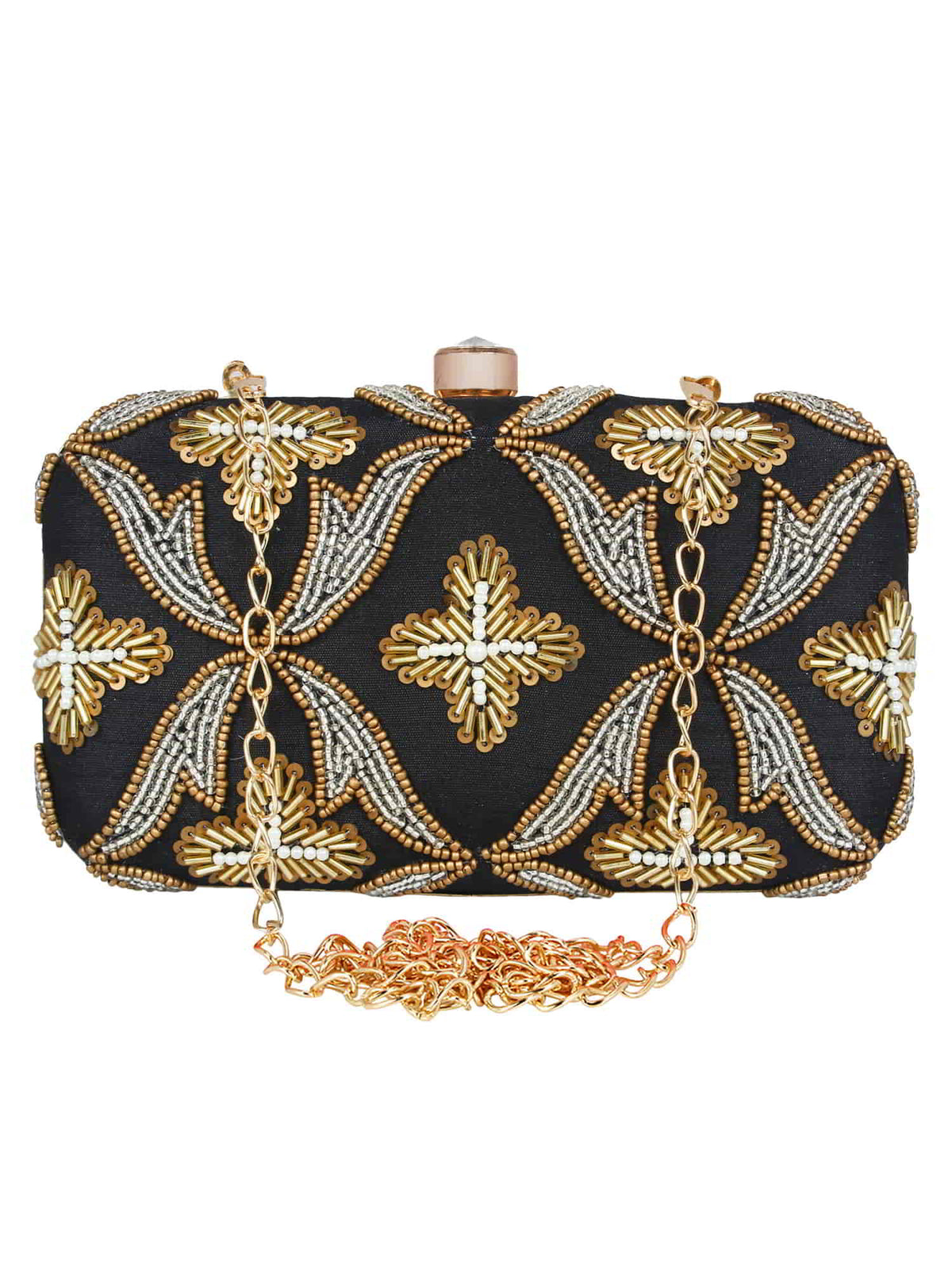 Adorn Embellished Faux Silk Clutch