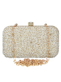 Pearl Embellished Faux Silk Clutch