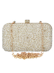 Pearl Embellished Faux Silk Clutch