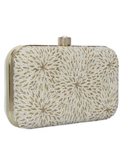 Pearl Embellished Faux Silk Clutch