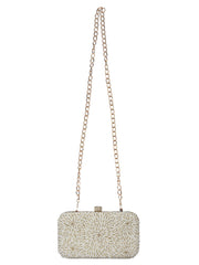 Pearl Embellished Faux Silk Clutch