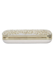 Pearl Embellished Faux Silk Clutch