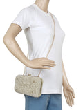 Pearl Embellished Faux Silk Clutch