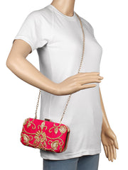 Adorn Embellished Faux Silk Clutch