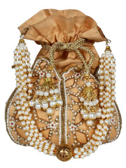 Lotus Embellished Faux Silk Potli
