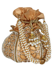 Lotus Embellished Faux Silk Potli