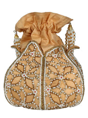Lotus Embellished Faux Silk Potli