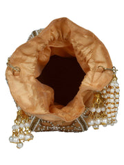 Lotus Embellished Faux Silk Potli