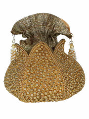 Lotus Embroidered Faux Silk Potli