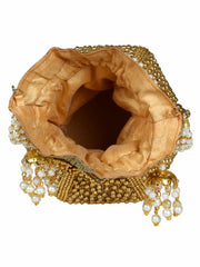 Lotus Embroidered Faux Silk Potli