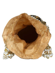 Lotus Embroidered Faux Silk Potli
