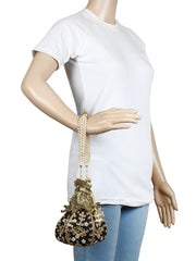 Lotus Embroidered Faux Silk Potli
