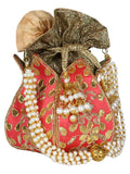 Lotus Embroidered Faux Silk Potli