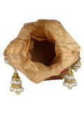 Lotus Embroidered Faux Silk Potli