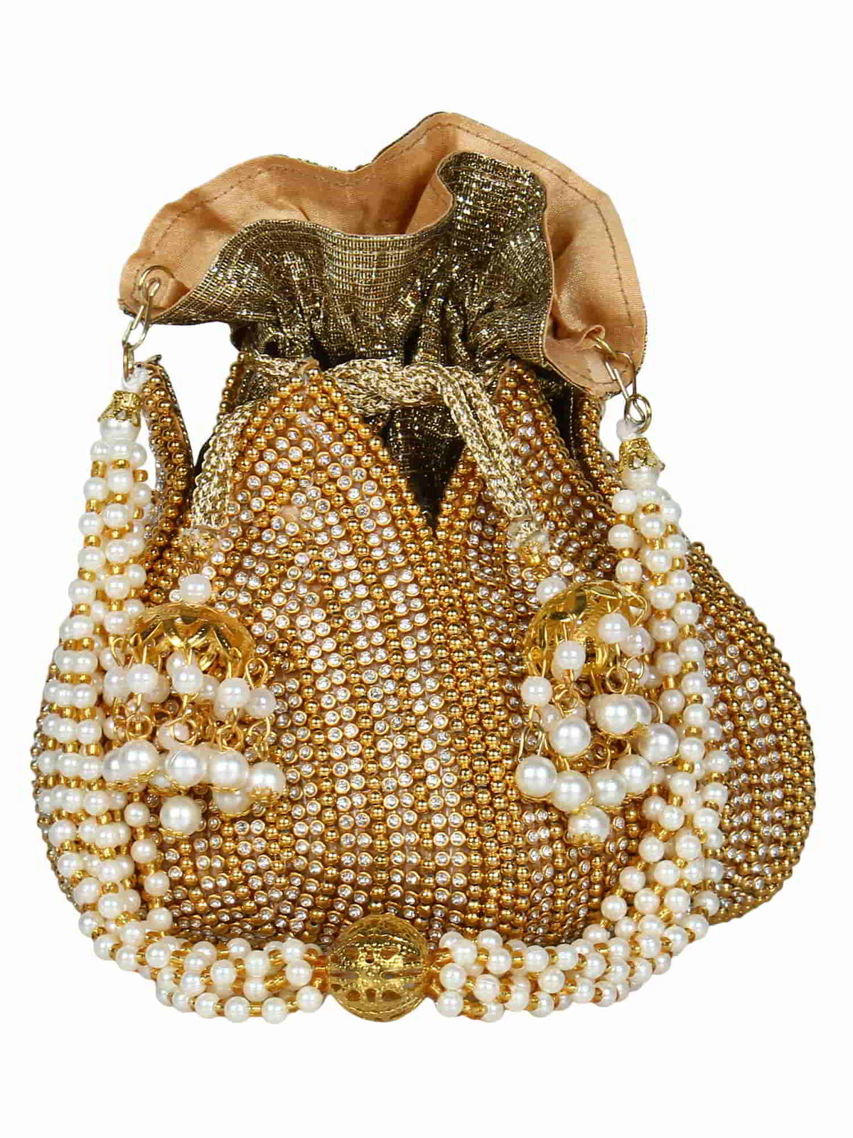 Lotus Embellished Faux Silk Potli