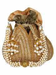 Lotus Embellished Faux Silk Potli