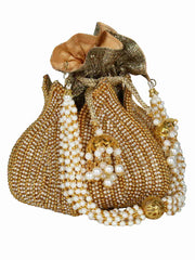 Lotus Embellished Faux Silk Potli