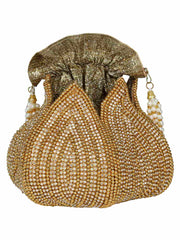 Lotus Embellished Faux Silk Potli