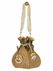 Lotus Embellished Faux Silk Potli