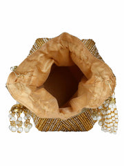 Lotus Embellished Faux Silk Potli