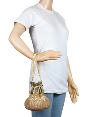 Lotus Embellished Faux Silk Potli