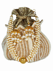 Lotus Embellished Faux Silk Potli