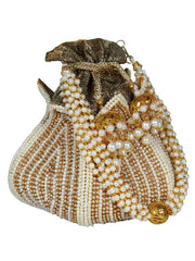 Lotus Embellished Faux Silk Potli