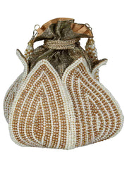 Lotus Embellished Faux Silk Potli