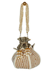 Lotus Embellished Faux Silk Potli