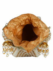 Lotus Embellished Faux Silk Potli