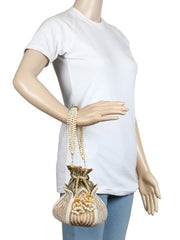 Lotus Embellished Faux Silk Potli