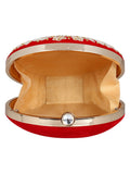 Gala Embellished Faux Silk Round Clutch Red & White