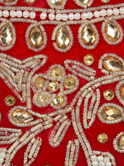 Gala Embellished Faux Silk Round Clutch Red & White