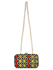 Adorn Embellished Faux Silk Box Clutch