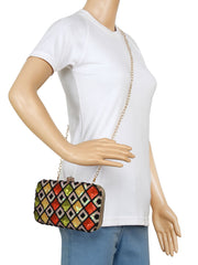 Adorn Embellished Faux Silk Box Clutch