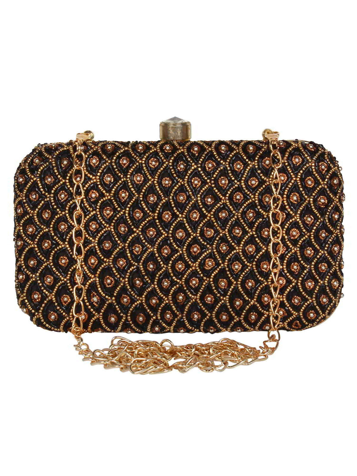 Adorn Embellished Faux Silk Box Clutch