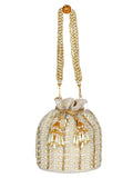Dangle Embellished Faux Silk Potli
