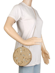 Gala Embellished Faux Silk Round Clutch