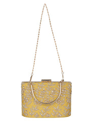 Oblong Embellished Faux Silk Box Clutch
