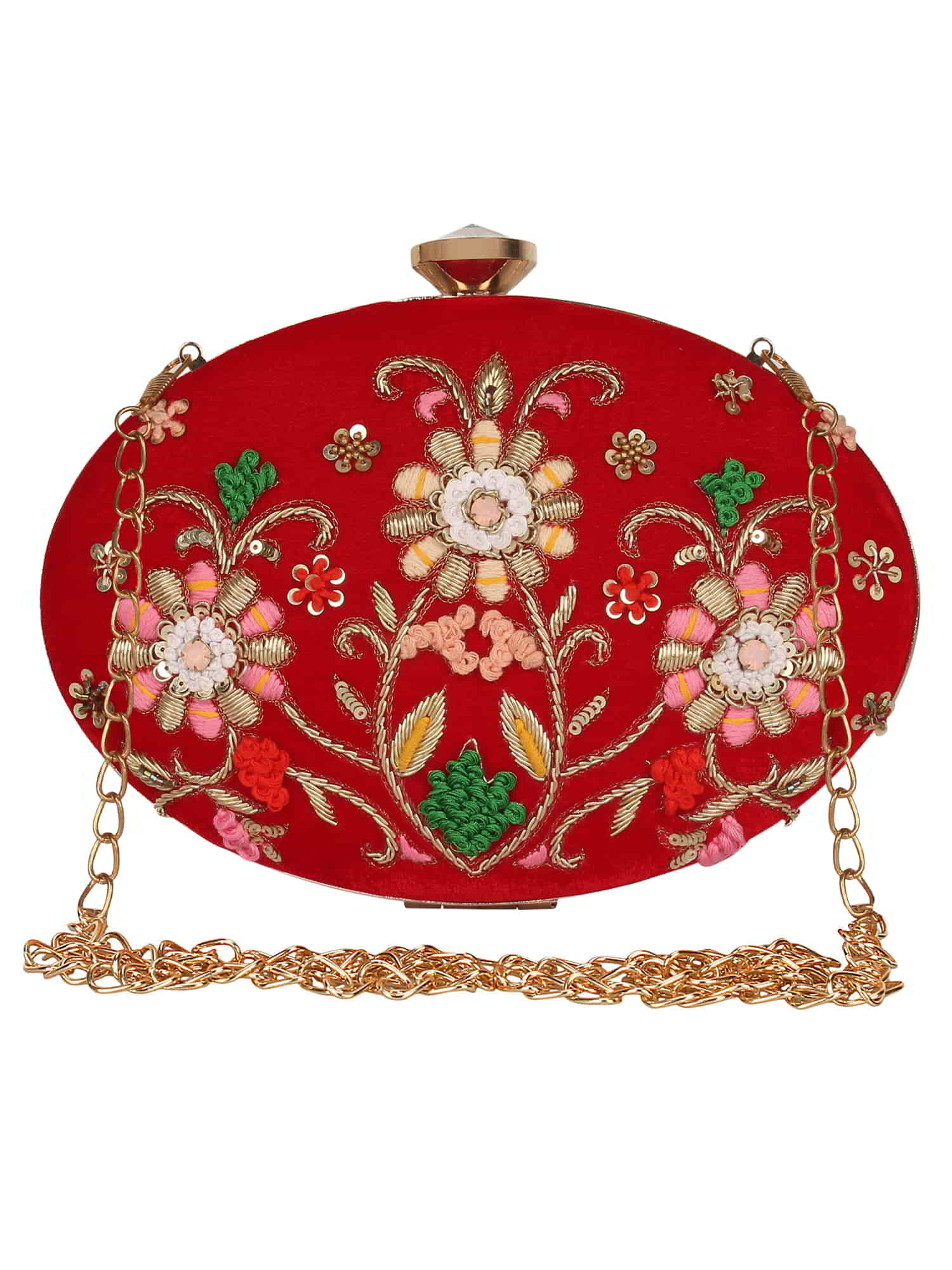 Gala Embroidered Velvet Oval Clutch
